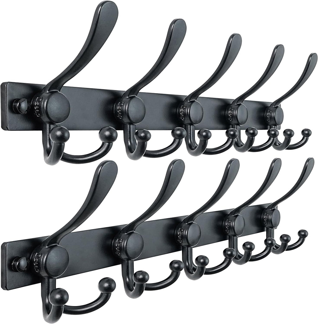 Dseap Coat Rack Wall Mount 2.0 Pro: Heavy Duty 300% Thicker, 16" Stud Mount, Stainless Steel Wall Coat Hooks Hanger for Clothes Jackets Hats Entryway Closet, MaxStrong Series, Black, Pack of 2