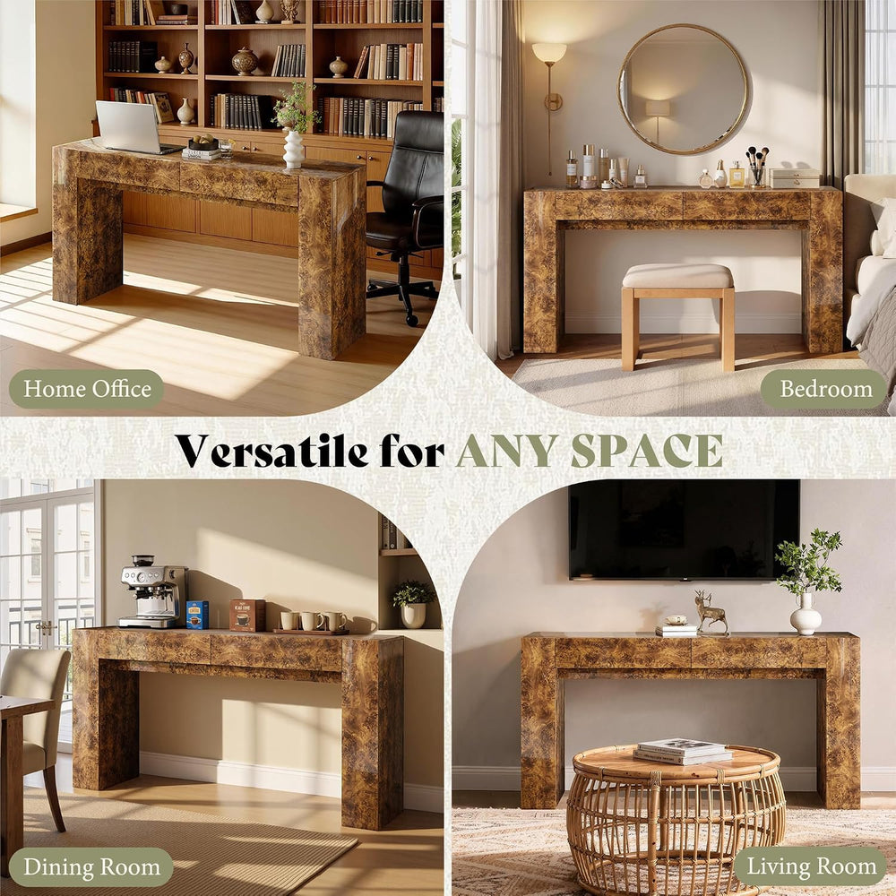 AMERLIFE 63" Modern Burl Wood Console Table with High Gloss Finish | Ent...