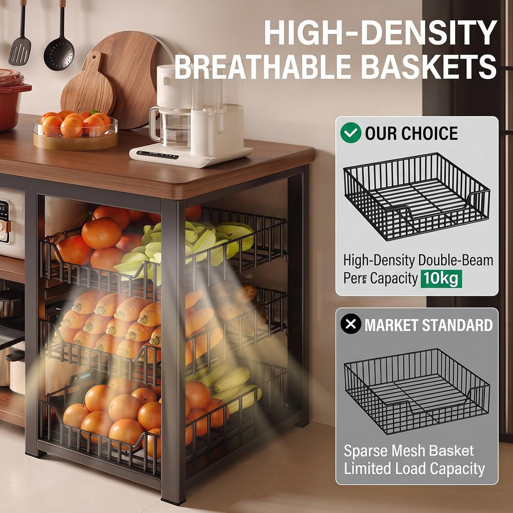 Rolling Kitchen Island Cart Microwave Stand with Dense Storage Baskets