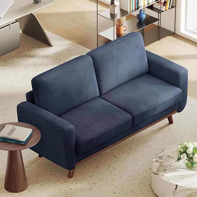 Vesgantti 68" Loveseat Sofa Dark Blue, Comfy Corduroy Couch with Spring Cushion and Solid Wood, Modern Extra Deep Seat for Bedroom, Living Room, Office