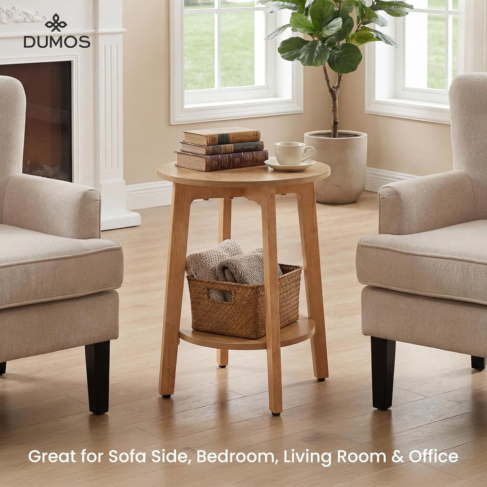 DUMOS Small Round Side Tables for Small Spaces, 2-Tier Boho End Table with St...