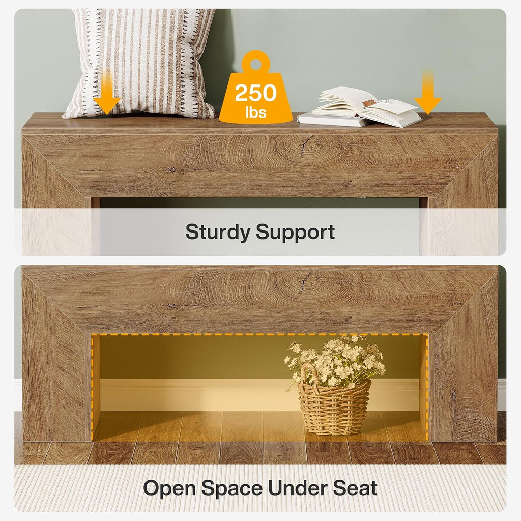 Tribesigns 47'' Wooden Entryway Bench, Farmhouse Entry Bench Seat, Indoor End of Bed Bench with Storage Capability for Living Room, Bedroom, Hallway, Easy Assembly, Natural Brown