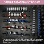 Socket Organizer Drive ABS Tools - Grey Socket Holder, Premium Quality 9 Pieces Socket Holders Kit 1/4-Inch x 48 Clips, 3/8-Inch x 45 Clips, 1/2-Inch x 36 Clips（9PC,Grey)