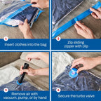Spacesaver 4 Pack Medium Vacuum Storage Bags for Clothes - 28 x 20-Inch Vacuum Sealer Compression Bags with Hand Pump - Space Saver Storage Bag for Travel Essentials, Garments and Organization