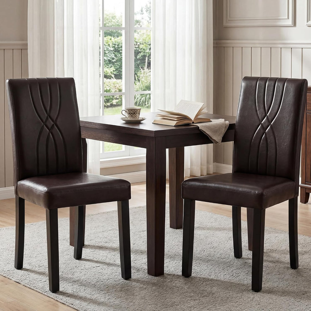 LSSBOUGHT Modern Dining Chair Set of 6,Urban Style Leather Kicthen Chairs wit...