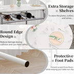VECELO 3-Piece Dining Table Set for Kitchen Breakfast Nook, Faux Marbled Oval Tabletop and Metal Frame with Built-in Wine Rack, for Small Spaces, White & Silver