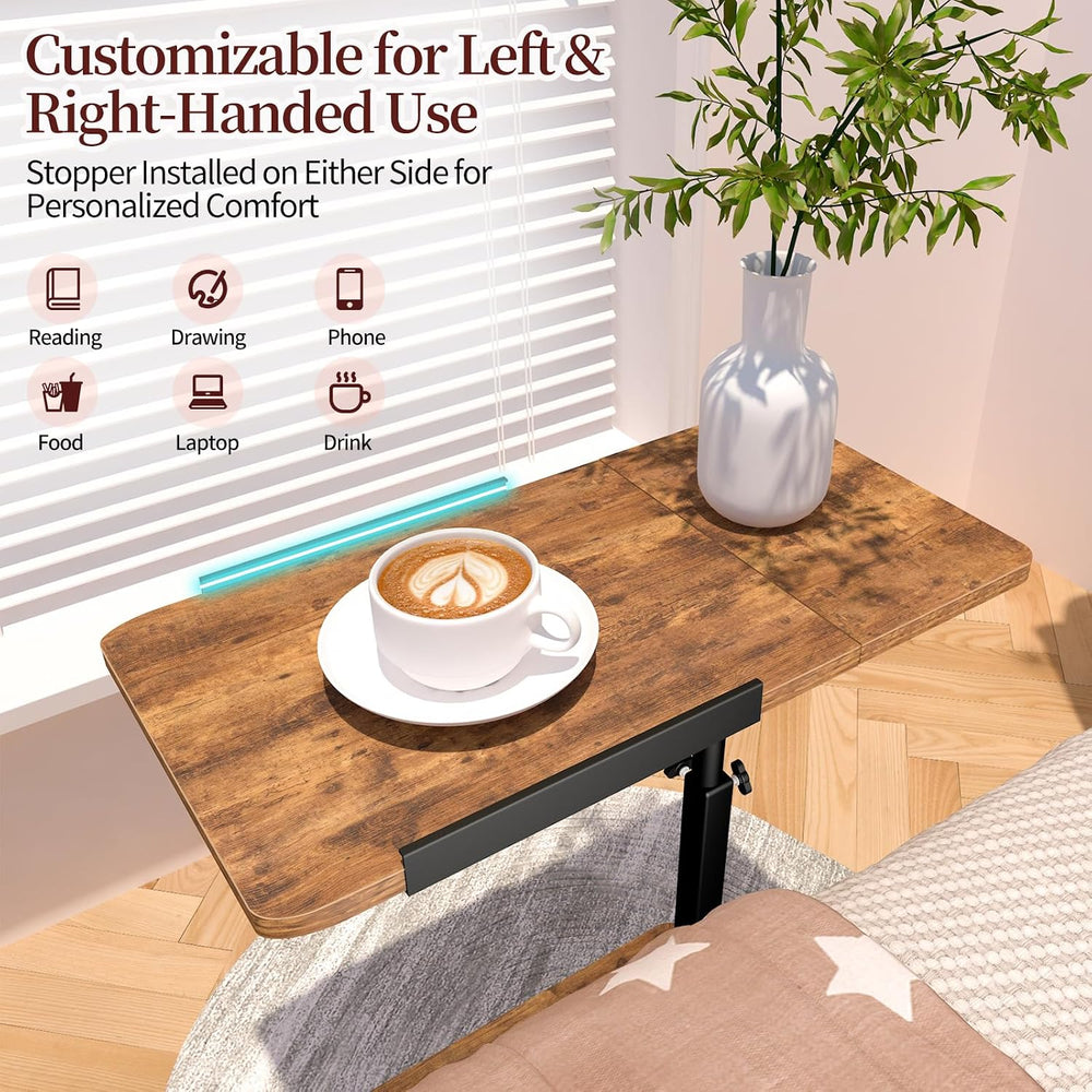 End Table Adjustable Height, 22.8"L Side Table Tv Tray with Wheels, 90° ...