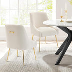 Modern Velvet Dining Chairs Set of 6, Contemporary Upholstered Furniture Collection with Polished Gold Metal Legs, Elegant Accent Chairs for Kitchen Living Room(Teddy Fleece,Beige)