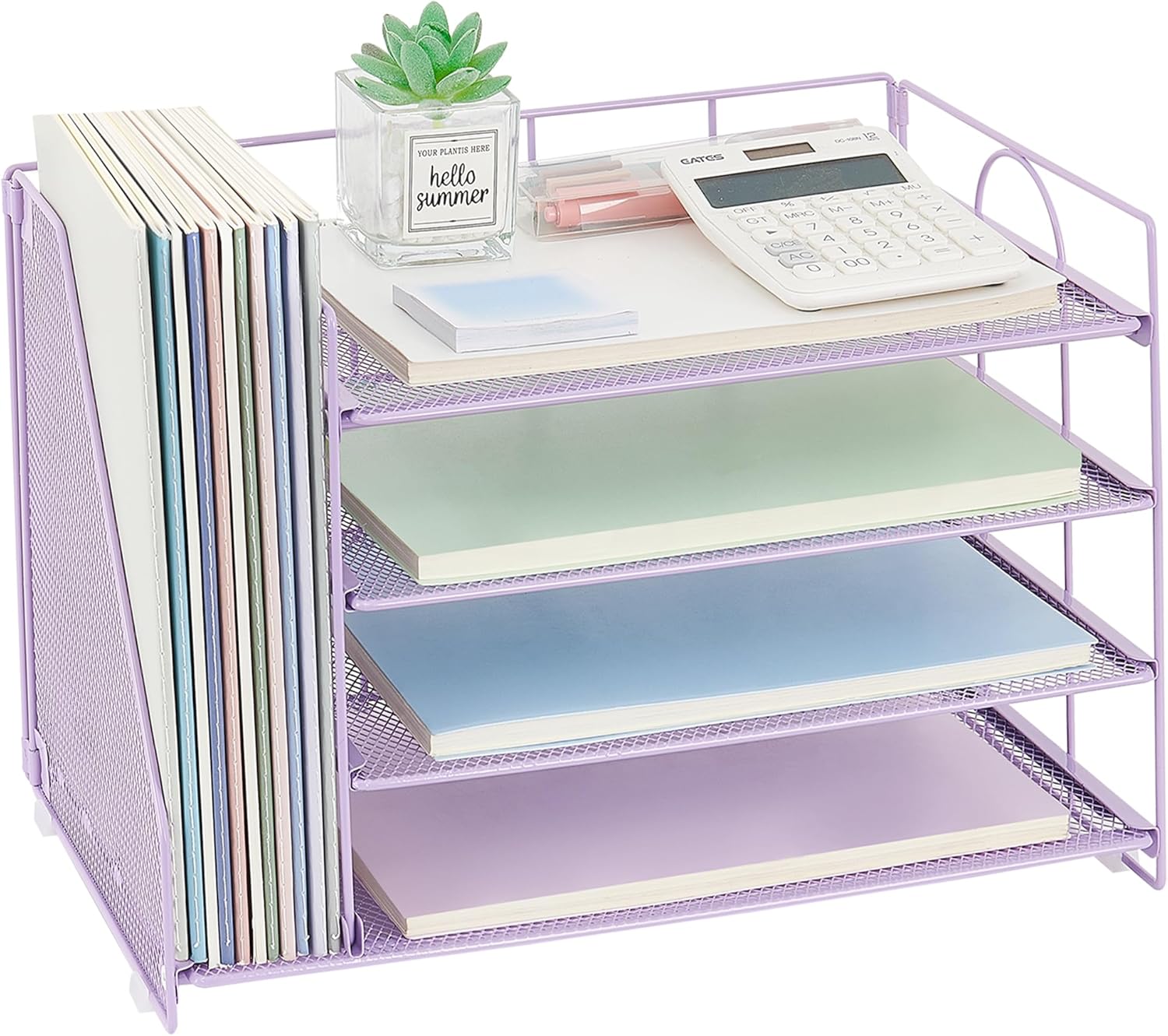 OPNICE 4-Tier Paper Organizer with Magazine Holder, Desk Organizers and Accessories, Office Desk Accessories & Workspace Organizers, Desktop File Organizer for Office Supplies Storage, Purple