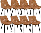 Dining Chair Set of 8, Modern Dining Chairs with Thick Cushions, Faux Leather Upholstered Kitchen Dining Room Chairs with Metal Adjustable Legs for Dining Living Room, Brown