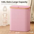 Hampers for Laundry Basket with Lid, 145L Extra Large 3 Section Clothes Divided Organizer for Bedroom, Laundry Room, Dirty Clothing Hamper, Pink