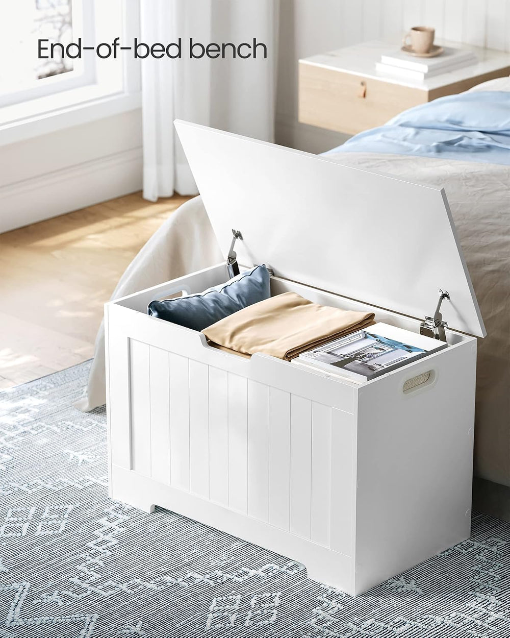 VASAGLE Storage Chest, 29.9 Inches Width Bench with 2 Safety Hinges | Shoe Be...