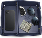 Valet Tray Organizer for Men & Women - PU Leather Catch All Tray with Removable Divider - EDC Storage for Keys, Watch, Phone - Nightstand, Dresser & Desk Organizer - Pacific Navy