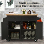 NSdirect Kitchen Island Cart,Kitchen Bar&Serving Cart Rolling on Wheels with Spice Rack Towel Holder Utility Storage Trolley with Storage Drawers for Home Hotel Kitchen Dinning Room(Black)