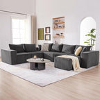 Cloud Couch Sectional, Modular Sofa with Deep Seat, Convertible Sectional Couches for Living Room, Plush Corduroy U Shaped Boneless Couch (Darkgrey, 6 Seater & 1 Ottoman)