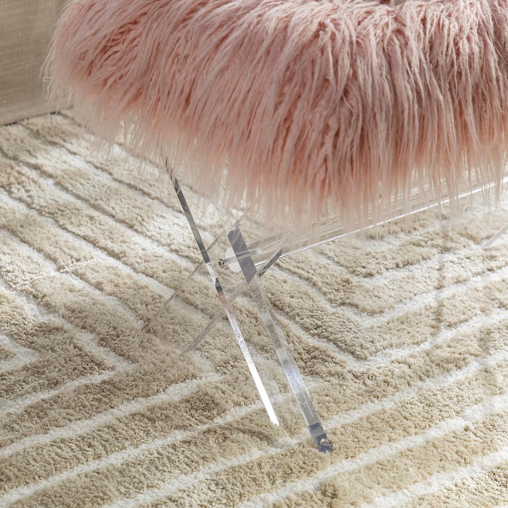 Glitzhome Ottoman Bench, Pink Faux Fur Ottoman Foot Rest, Modern Vanity Stool...