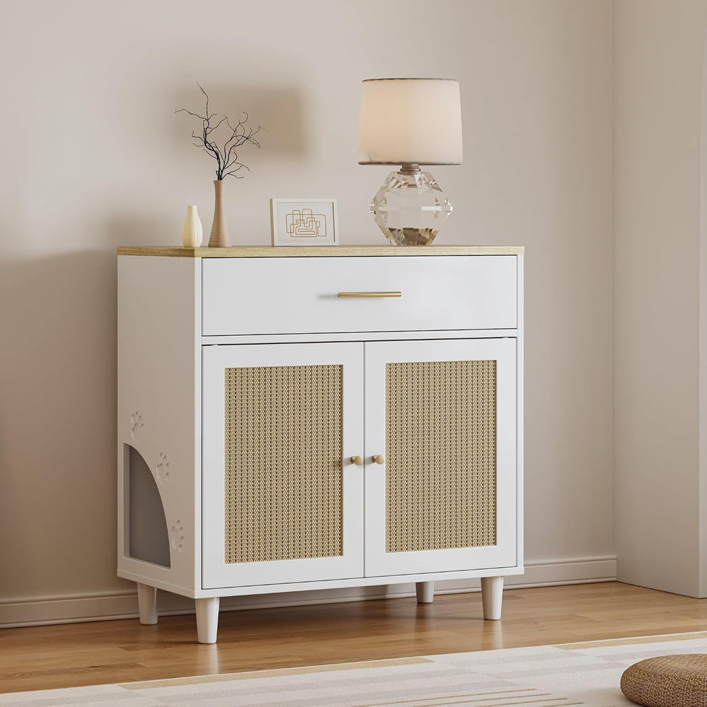Contemporary Storage Cabinet, Cat Litter Box Enclosure with Scratch Pad, Hidd...