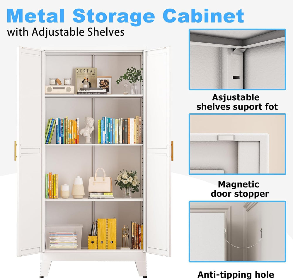 erosoei Metal Pantry Storage Cabinet, Kitchen Storage Cabinets with Adjustabl...
