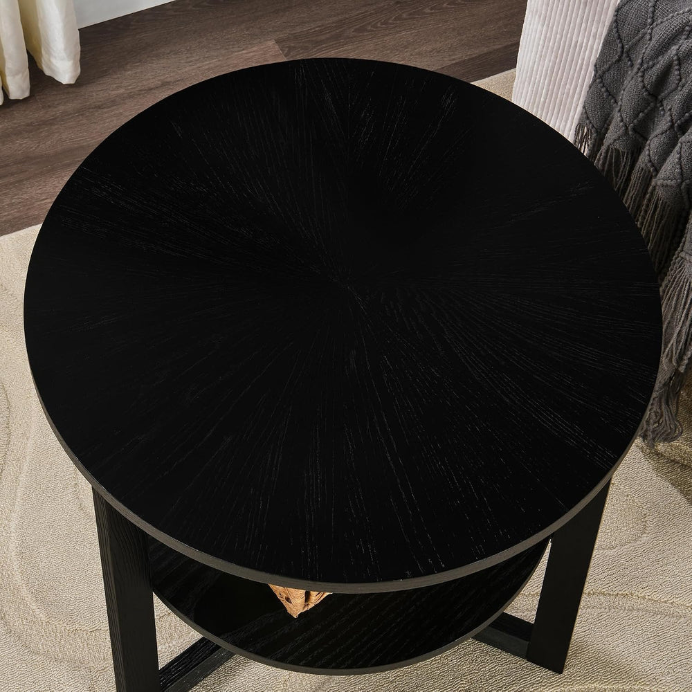 Round End Table, Farmhouse Side Table with Solid Wood Criss-Cross Legs for Sm...