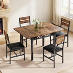 Dining Table Set for 4, Extendable Kitchen Table with 4 PU Leather Upholstered Dining Room Chairs, Wood Kitchen Table Set with Built-in Storage Rack for Dining & Small Spaces, Rustic Brown