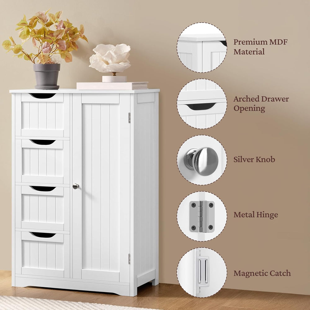 Yaheetech Small Bathroom Storage Cabinet with 4 Drawers & Door, White | F...