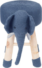 AC Pacific Woodland Elephant Stool for Kids, Animal Themed Wooden Ottoman Chair with Soft Plush Fabric, Sturdy Pine Wood Legs, Ideal for Playrooms, Nurseries or Living Rooms, Navy Blue