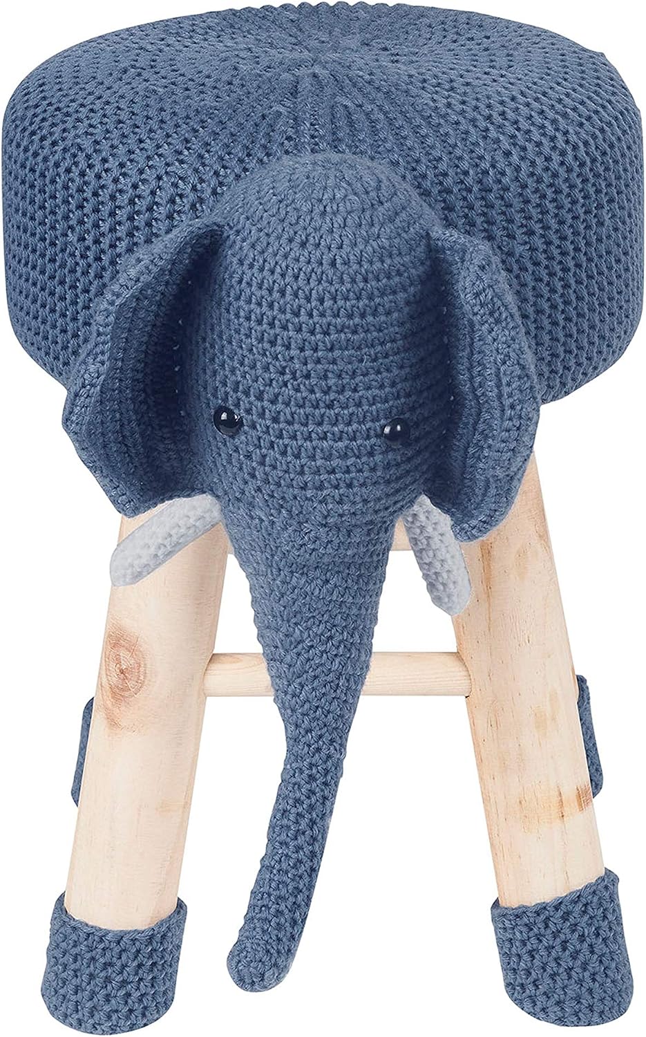 AC Pacific Woodland Elephant Stool for Kids, Animal Themed Wooden Ottoman Chair with Soft Plush Fabric, Sturdy Pine Wood Legs, Ideal for Playrooms, Nurseries or Living Rooms, Navy Blue