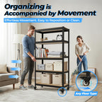 HOMEDANT House 5-Tier Metal Boltless Rolling Cart Shelf Rack Casters Heavy Duty Wheel Shelving Unit Adjustable Utility Storage Shelves Organizer Shelf Kitchen Garage 48.1" W x 18.5" D x 75.4" H 1Pack