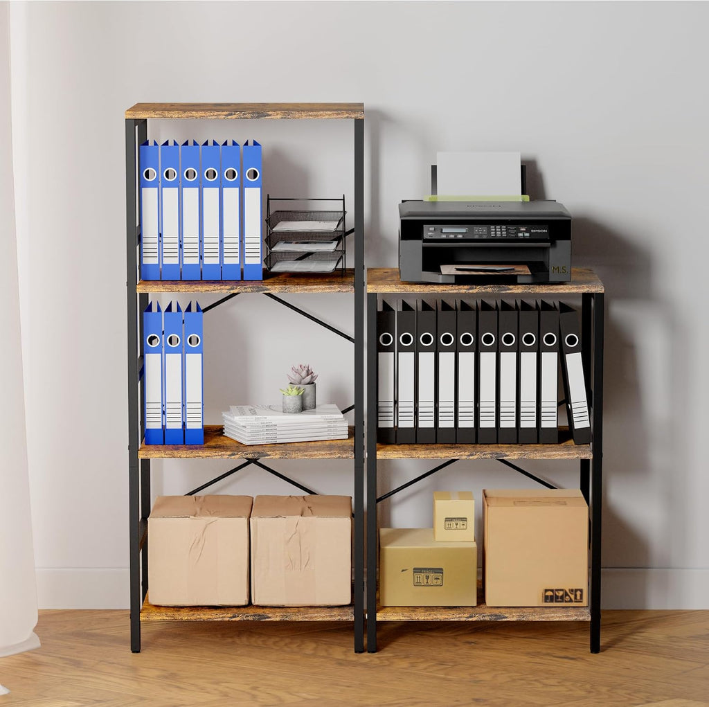 Whitmor 3 Tier Bookshelf - Small Book Shelf Industrial Bookcase, Metal Book Case Book Storage Organizer for CD/Movie/Book, Bookshelves for Bedroom Office Living Room Berry Brown