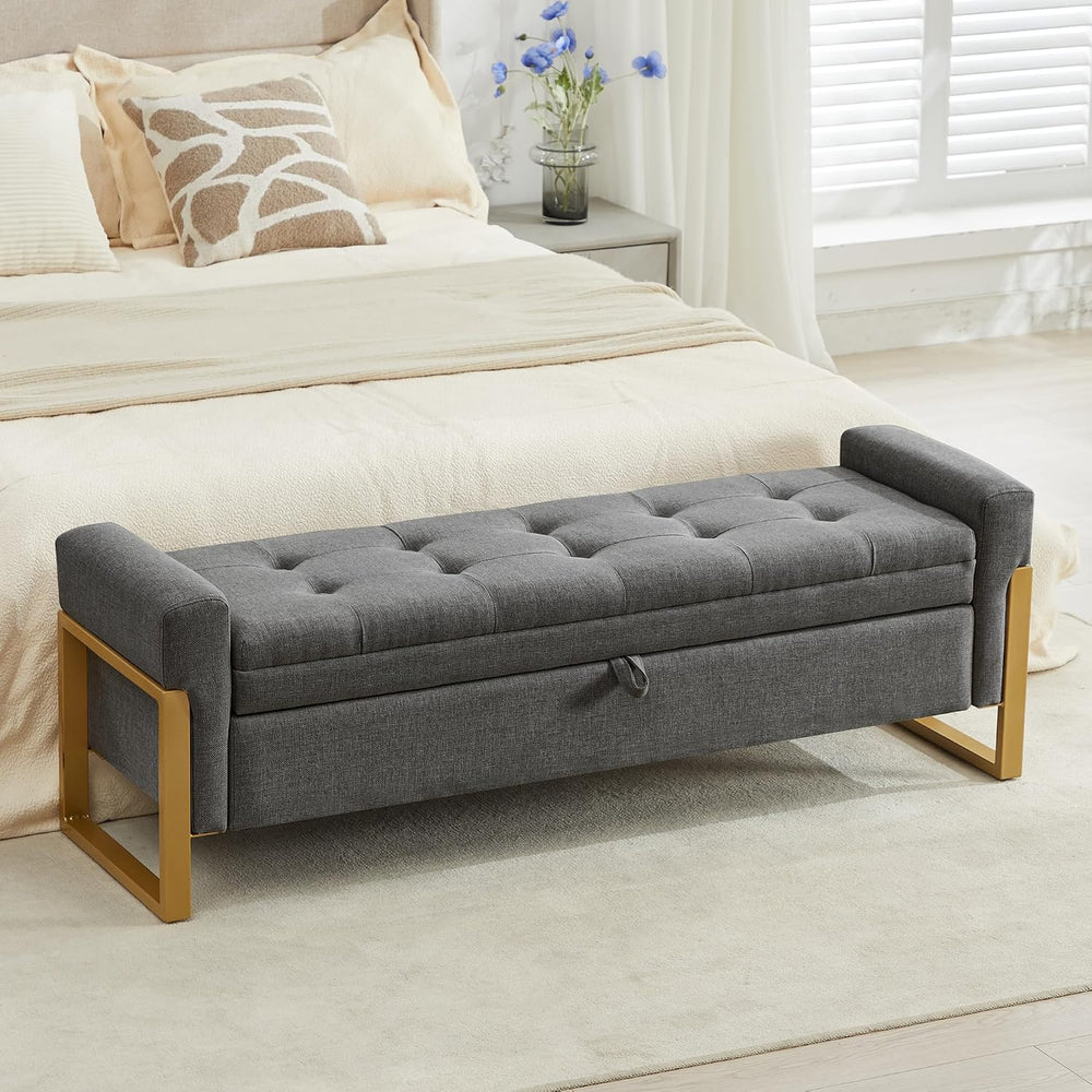 adochr 57" Storage Bench, Linen Upholstered Ottoman with Storage, Large ...