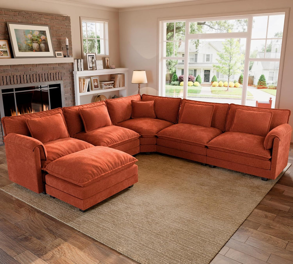 ELUCHANG 114" Oversized Modular Sectional Sofa, Comfy Chenille Cloud Cou...