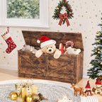 HOOBRO Storage Bench, 43.3” Retro Wooden Storage Chest with U-Shaped Cut-Out Pull, Safety Hinge, Supports 220 lb and Easy Assembly for Toy Box Organizer (Rustic Brown) BF772CW01