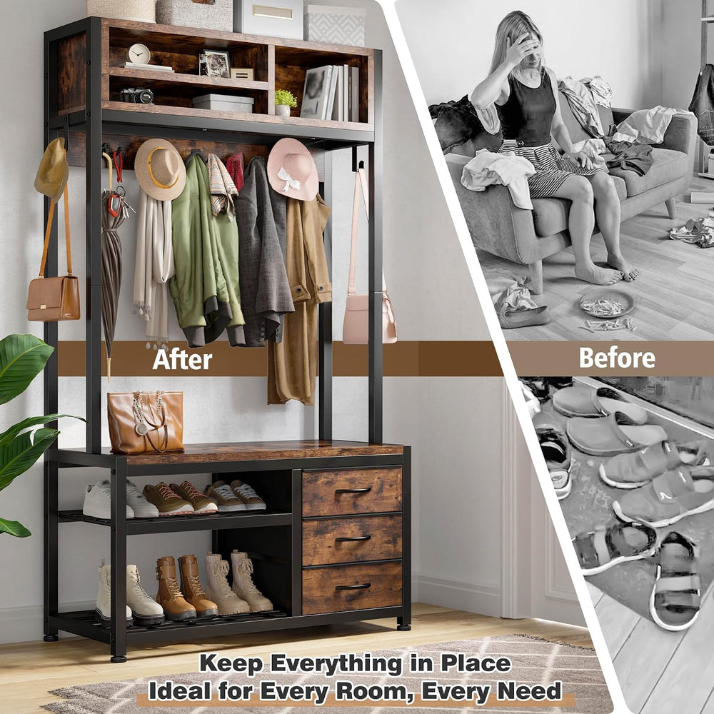 Raybee Hall Tree with Bench and Shoe Storage, 31.5” Entryway Cabinet