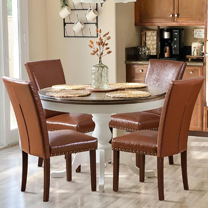 COLAMY Upholstered Parsons Dining Chairs Set of 4, PU Leather Dining Room Kit...