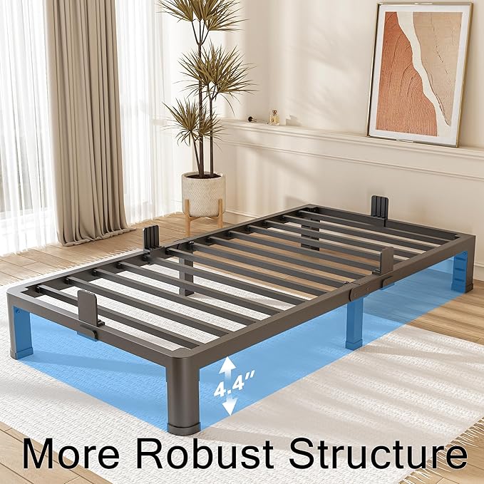 FUIOBYVV 6 Inch Twin XL Bed Frame with Rounded Corner and Headboard Hole Mattress Retainers 3500 LBS Metal Heavy Duty Steel Slats Support No Box Spring Needed Platform Noise Free Easy Assembly