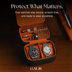 Galis Luxury Watch Travel Case for Men High End Portable 2-Slot Watch Holder and Watch Case, Premium Watch Box for Men, Jewelry Storage Organizer, Gift for Him, Fathers, Husband (Black & Orange)