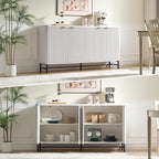 65" Large Sideboard Buffet Cabinet with Storage, Set of 2 Modern Fluted Credenza Accent Coffee Bar Console Tables with Doors & Adjustable Shelves for Living Room or Hallway, White