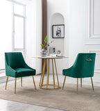 Modern Velvet Dining Chairs Set of 2, Contemporary Upholstered Furniture Collection with Polished Gold Metal Legs, Elegant Accent Chairs for Kitchen Living Room(Green)