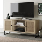 Nathan James 74101 Mina Modern TV Stand, Entertainment Cabinet, Media Console with a Natural Oak Wood Finish and Matte Black Accents with Storage Doors for Living Room or Media Room, Oak/Black