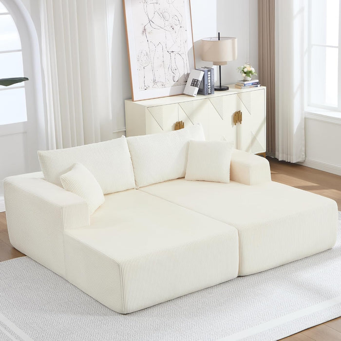 81" Oversized Chaise Lounge Chair Indoor,Boneless Sectional Double Chaise Lounge Chairs,Corduroy Sleeper Sofa Bed with Pillows for Living Room Bedroom,No Assembly Required,Beige