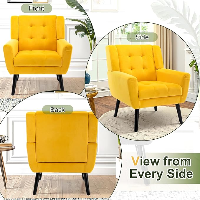 NicBex Modern Accent Chair for Living Room Upholstered Foam Filled Living Room Chairs with Metal Legs Velvet Cozy Lounge Armchair for Living Room Bedroom,Yellow