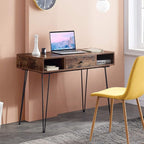 VECELO 39.3" Home Office Work Table with Drawers Computer Desk Writing/Study, 39 Inch Hairpin Legs, Retro Brown