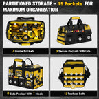 16-Inch Heavy Duty Tool Bag, 19-Pockets Tool Box Organizer, Portable Toolbag W/Soft Handle, Organized Storage, Mechanic Gifts for Men Dad Husband Him Christmas, Wide Mouth Toolbox Organization, Yellow