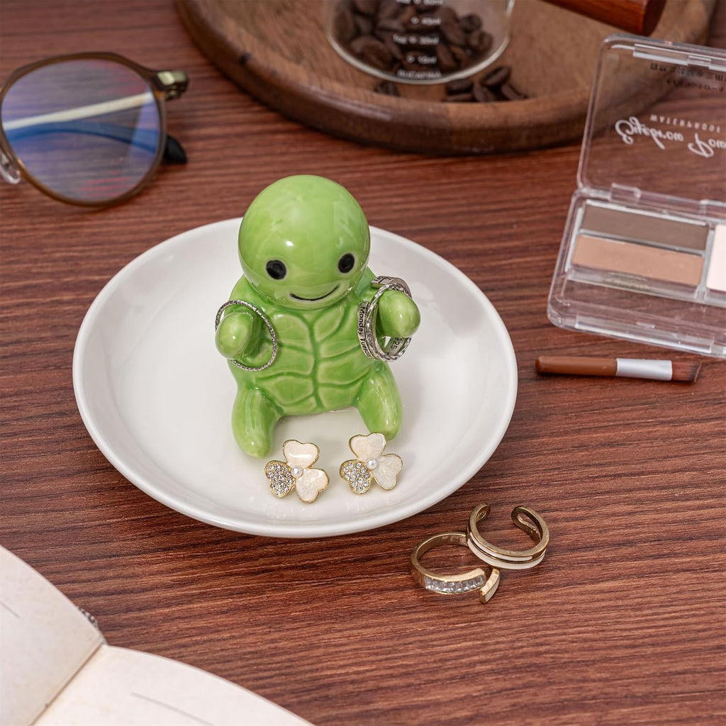 Cute Turtle Ring Holder Dish, Ceramic Jewelry Holder Preppy Room Decor, Turtle Gifts for Women Birthday Christmas Wedding