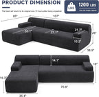 107" Modular Sectional Cloud Couch, Boneless couches Sponge sectionals for Living Room, High Density Sponges Sofa, Modular L-Shape with Chaise, Black