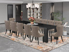 X12SI-006-48 - 13-piece Modern Dining Room Table Set a Rectangular Kitchen Table and 12 coffee Linen Fabric Dining Chair, 39x120 Inch, Wire Brushed Black