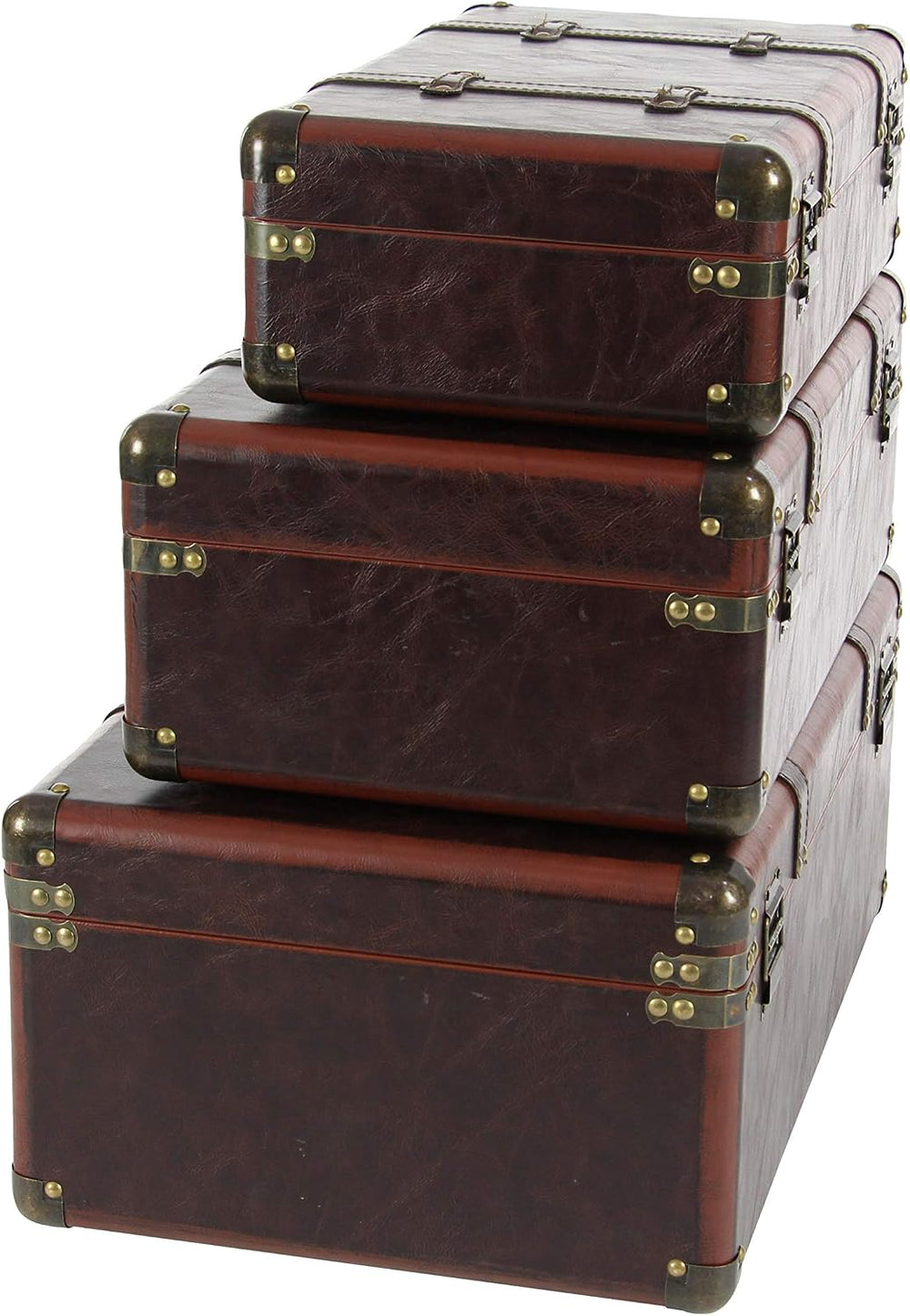 Deco 79 Faux Leather Decorative Trunk Nesting Upholstered Decorative Large Bo...
