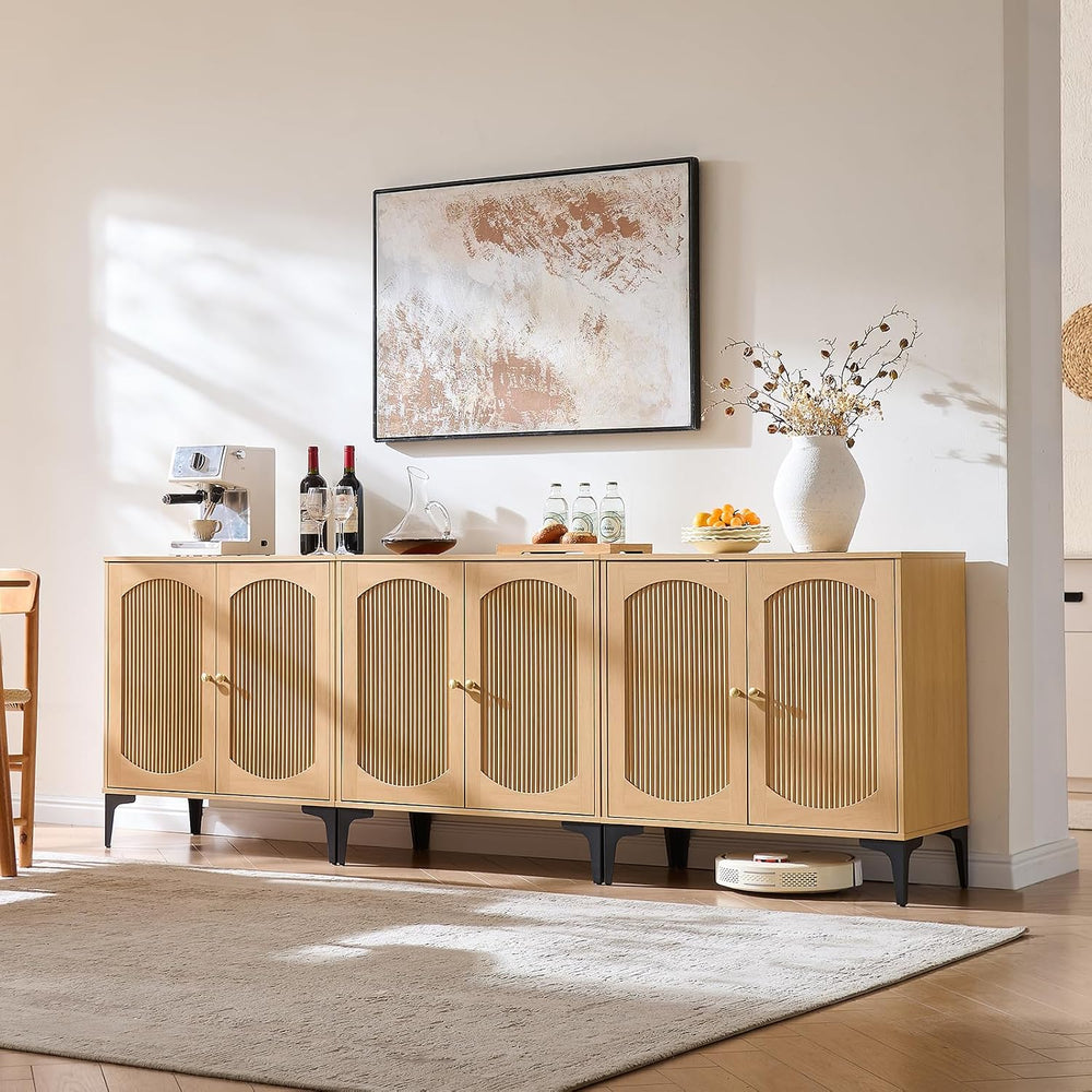 30.9" W Fluted Arched Buffet Cabinet with Storage, Natural Oak