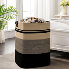 Laundry Hamper, 95L Tall Laundry Basket with Leather Handles, Rectangle Large Clothes Hamper for Organizing, Cotton Woven Laundry Baskets Storage Hampers for Bedroom, Nursery, Living Room