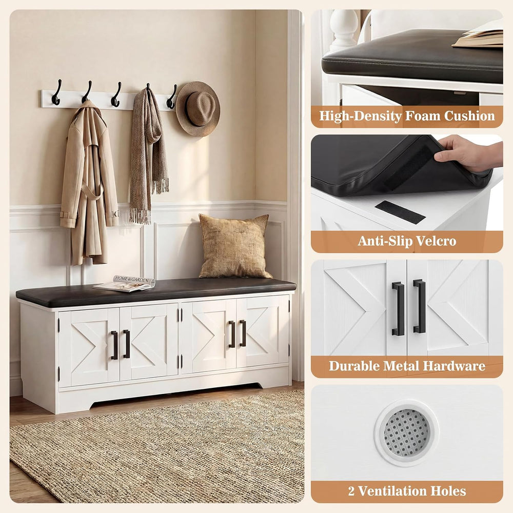 Armocity 43.3" Farmhouse Shoe Storage Bench with Cushion for Entryway | ...